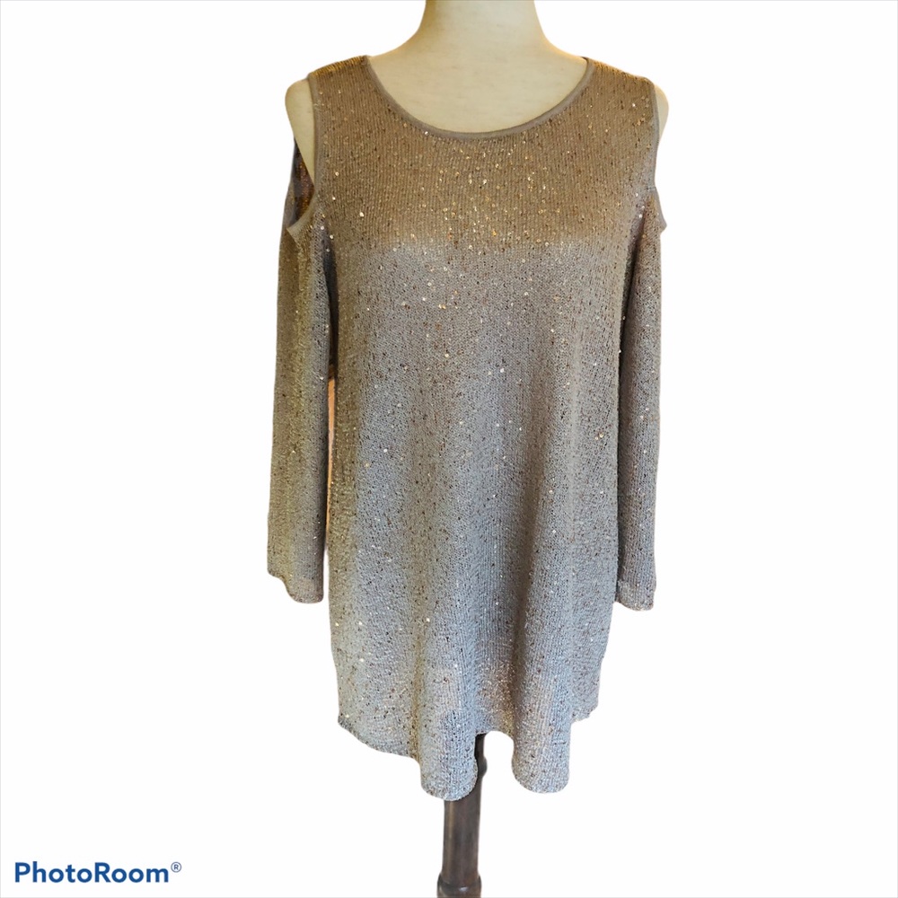 Alfani Cold Shoulder Tunic Champagne Sequins Top & Matching Cami Scoop Neck - Picture 10 of 10